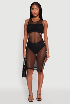 Womens Mesh Side Slit Cut Out Maxi Top, Black, Size XL