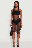 Womens Mesh Side Slit Cut Out Maxi Top, Black, Size XL