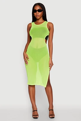 Womens Mesh Side Slit Cut Out Maxi Top, Green, Size L