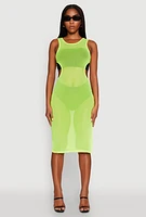 Womens Mesh Side Slit Cut Out Maxi Top, Green, Size L