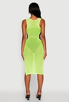 Womens Mesh Side Slit Cut Out Maxi Top, Green, Size L