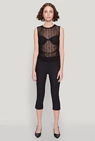 Womens Side Ruched Sleeveless Mesh Top, Black, Size XL