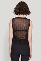 Womens Side Ruched Sleeveless Mesh Top, Black, Size XL