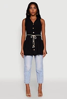 Womens Crepe Knit Tiered Tunic Top, Black, Size M