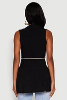 Womens Crepe Knit Tiered Tunic Top, Black, Size M