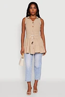 Womens Crepe Knit Tiered Tunic Top, Beige,