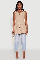 Womens Crepe Knit Tiered Tunic Top, Beige,