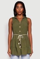 Womens Crepe Knit Tiered Tunic Top, Green, Size M