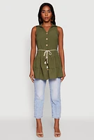Womens Crepe Knit Tiered Tunic Top, Green, Size M