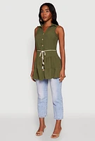 Womens Crepe Knit Tiered Tunic Top, Green, Size M