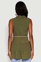Womens Crepe Knit Tiered Tunic Top, Green, Size M