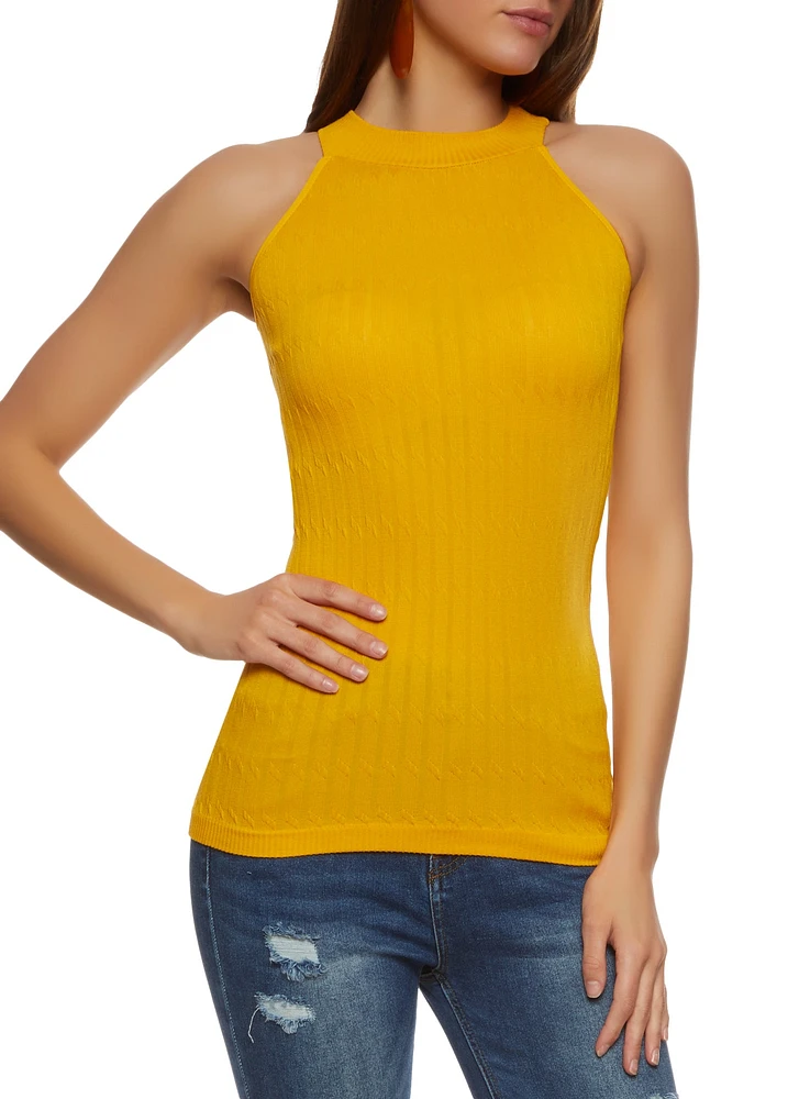 Womens Textured Knit Seamless Tank Top, Yellow, Size M