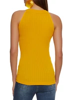 Womens Textured Knit Seamless Tank Top, Yellow, Size M