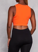 Womens Ribbed High Neck Seamless Tank Top, Orange, Size M-L