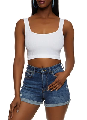 Womens Seamless Rib Knit Crop Top, White,