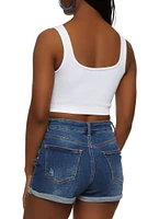 Womens Seamless Rib Knit Crop Top, White,