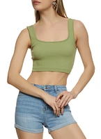 Womens Seamless Rib Knit Crop Top, Green, Size S-M