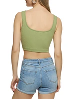 Womens Seamless Rib Knit Crop Top, Green, Size S-M