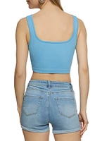 Womens Seamless Rib Knit Crop Top, Blue, Size S-M