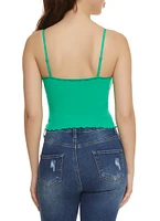 Womens Ribbed Knit Lettuce Edge Seamless Cami, S-M