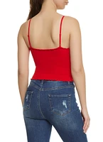 Womens Ribbed Knit Lettuce Edge Seamless Cami, Red, Size S-M