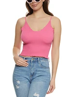 Womens Ribbed Knit Lettuce Edge Seamless Cami, Pink, Size S-M