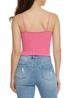 Womens Ribbed Knit Lettuce Edge Seamless Cami, Pink, Size S-M
