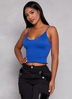Womens Ribbed Knit Lettuce Edge Seamless Cami, Blue, Size S-M