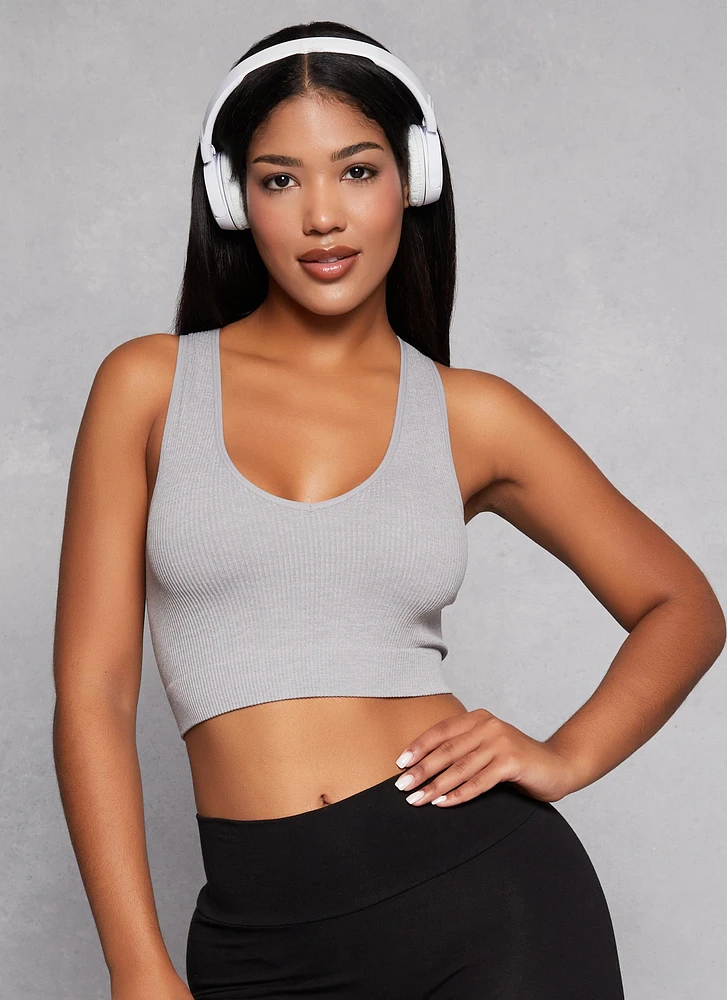 Womens Rib Knit Seamless Crop Top, S-M