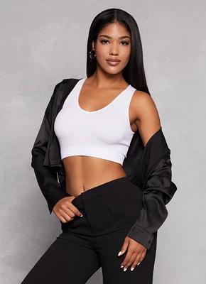 Womens Rib Knit Seamless Crop Top, White, Size M-L