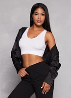 Womens Rib Knit Seamless Crop Top, White, Size M-L