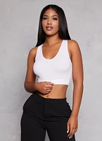 Womens Rib Knit Seamless Crop Top, White, Size M-L