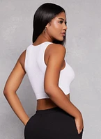 Womens Rib Knit Seamless Crop Top, White, Size M-L