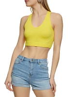 Womens Rib Knit Seamless Crop Top, Yellow, Size S-M
