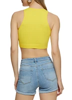 Womens Rib Knit Seamless Crop Top, Yellow, Size S-M
