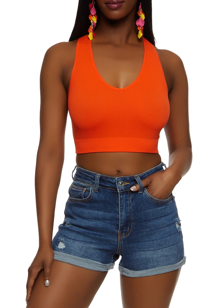 Womens Rib Knit Seamless Crop Top, S-M