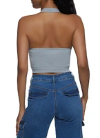 Womens Seamless Halter Neck Crop Top, Grey, Size S-M
