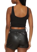 Womens Cut Out Side Tie Cropped Tank Top,