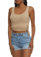 Womens Cut Out Side Tie Cropped Tank Top, Beige, Size M