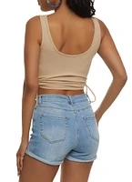Womens Cut Out Side Tie Cropped Tank Top, Beige, Size M