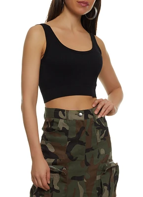 Womens Ribbed Knit Seamless Crop Top,