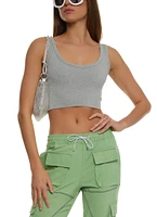 Womens Ribbed Knit Seamless Crop Top, M-L