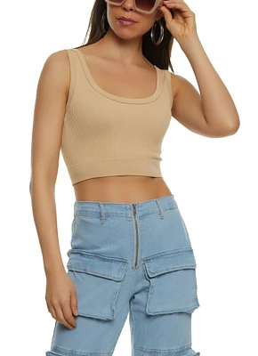 Womens Ribbed Knit Seamless Cropped Tank Top