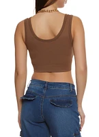 Womens Ribbed Knit Seamless Crop Top, Brown, Size S-M