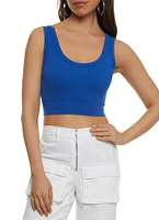 Womens Ribbed Knit Seamless Crop Top, Blue,