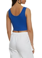 Womens Ribbed Knit Seamless Crop Top, Blue,