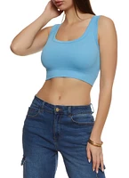 Womens Ribbed Knit Seamless Cropped Tank Top, S-M