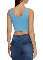 Womens Ribbed Knit Seamless Cropped Tank Top, S-M
