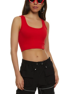 Womens Ribbed Knit Seamless Crop Top, Red, Size S-M