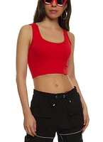 Womens Ribbed Knit Seamless Crop Top, Red, Size S-M